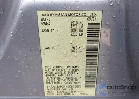 2015 Nissan Altima 2.5 S from USA, damaged, VIN 1N4AL3AP3FN336655